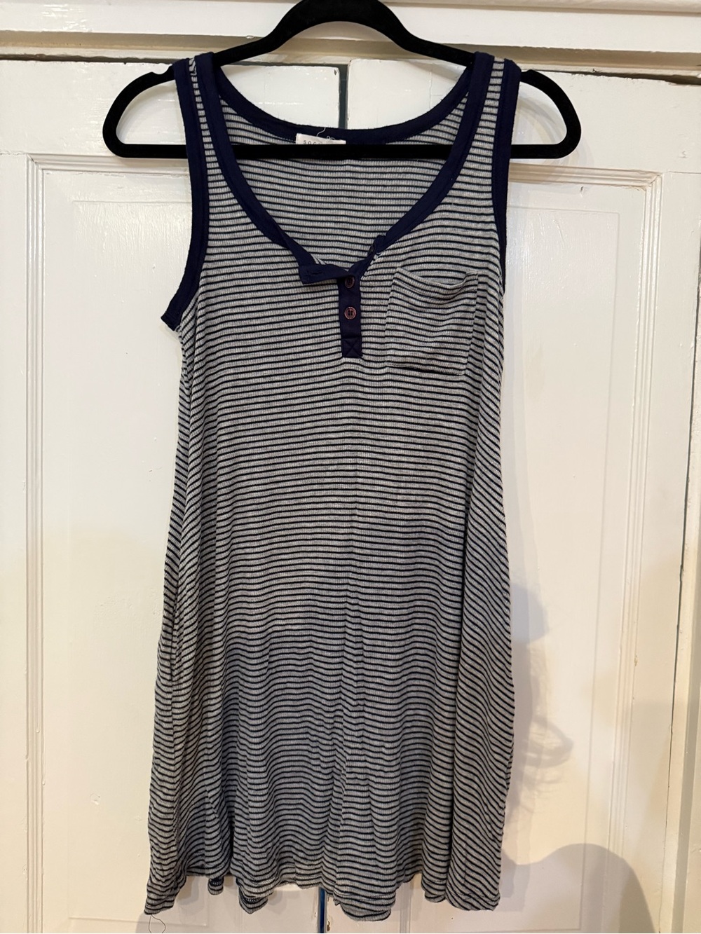 Striped Navy & White Sleeveless Button Tank Dress